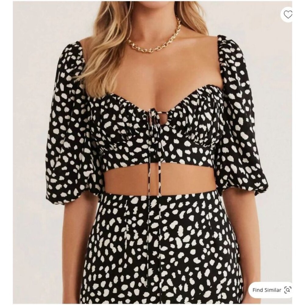 NEW Rumer The Label Women's Black Catalina Crop Top Blouse Puff Sleeve Size‎ XS